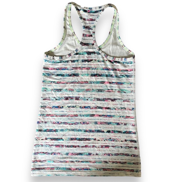 Ivivva Lululemon Girls Racerback Tank Top in White with Colorful Modern Stripes - Picture 6 of 9
